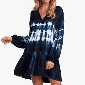 Mud Pie tie dye navy shirt dress, small